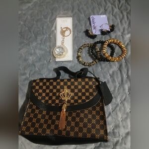 Kid's Brown Accessory Set- Bag. Earrings. Keychain. Bracelets.